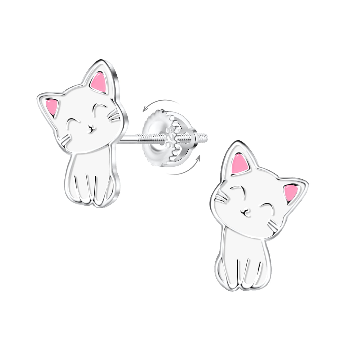 Children's Sterling Silver Cat Screw Back Stud Earrings