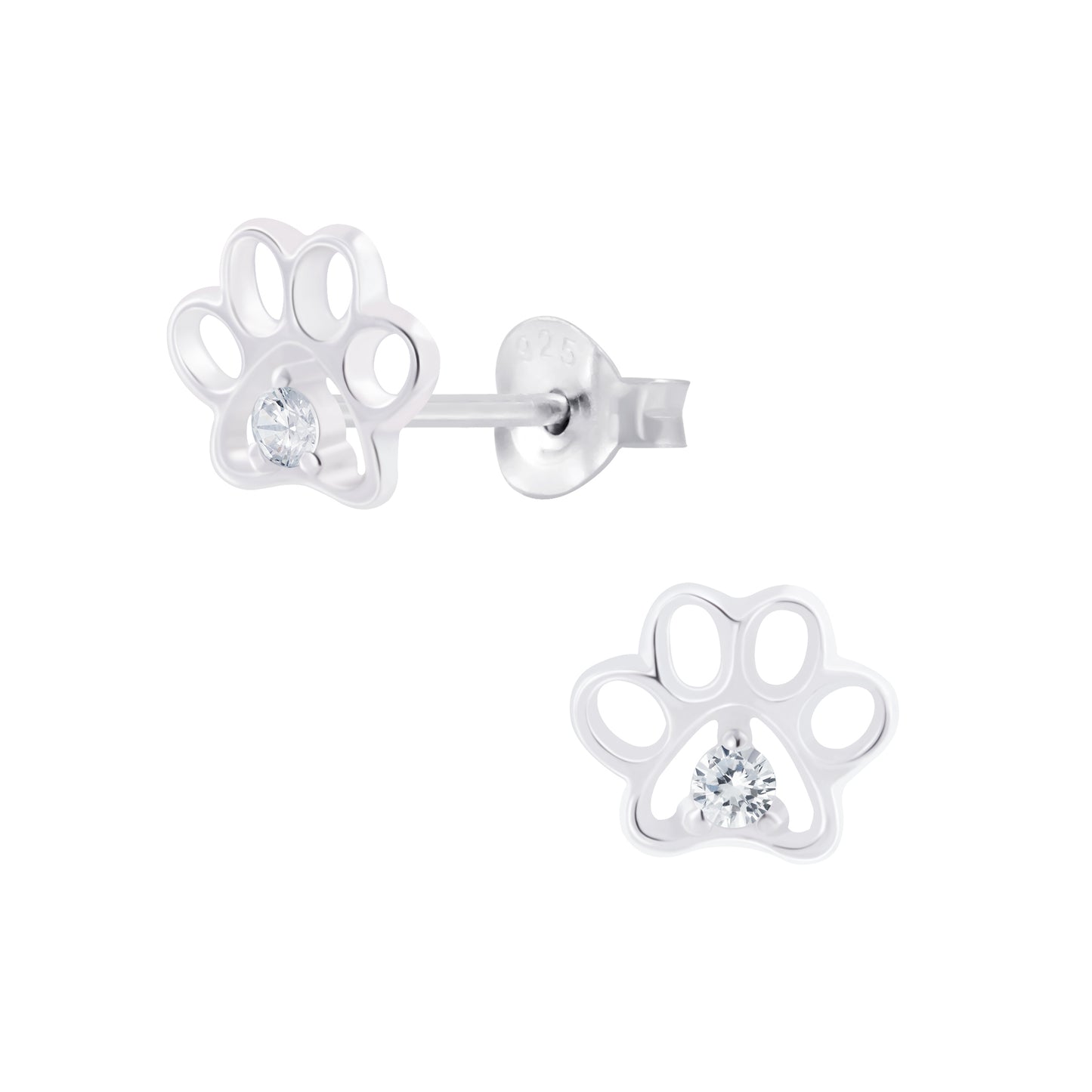 Children's Sterling Silver Clear Crystal Paw Print Earrings