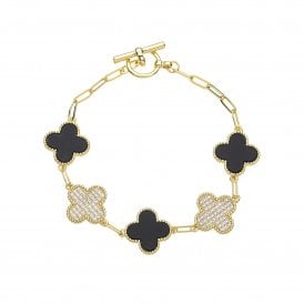 Lana Black/Crystal Gold Quatrefoil Bracelet