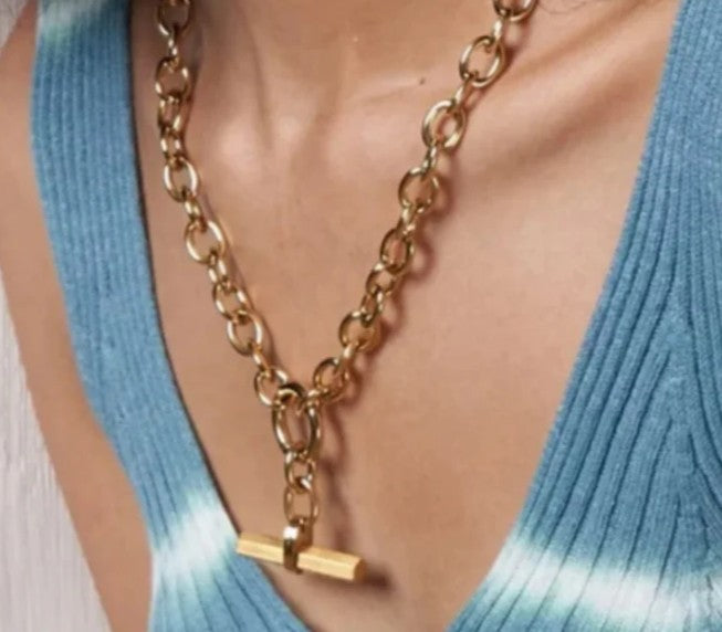Gold Chunky Waterproof T Bar Necklace