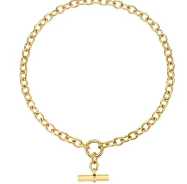 Gold Chunky Waterproof T Bar Necklace