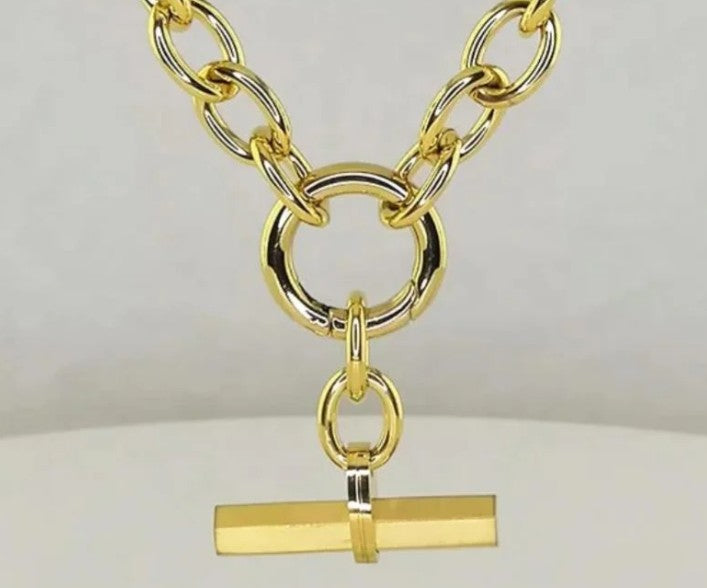 Gold Chunky Waterproof T Bar Necklace