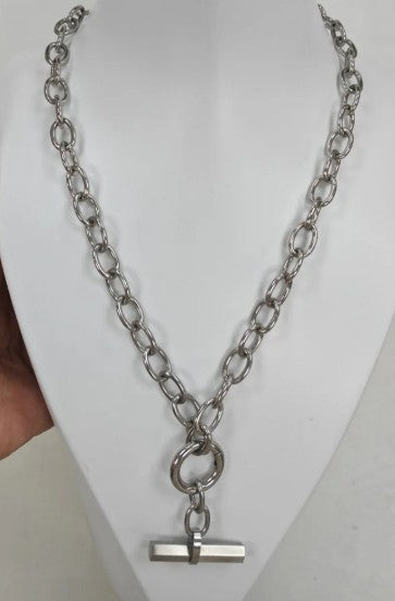 Silver Chunky Waterproof T Bar Necklace