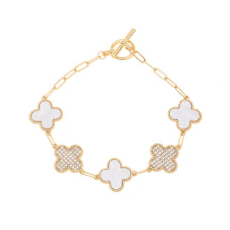 Lana White Mother of Pearl/Crystal Quatrefoil Bracelet