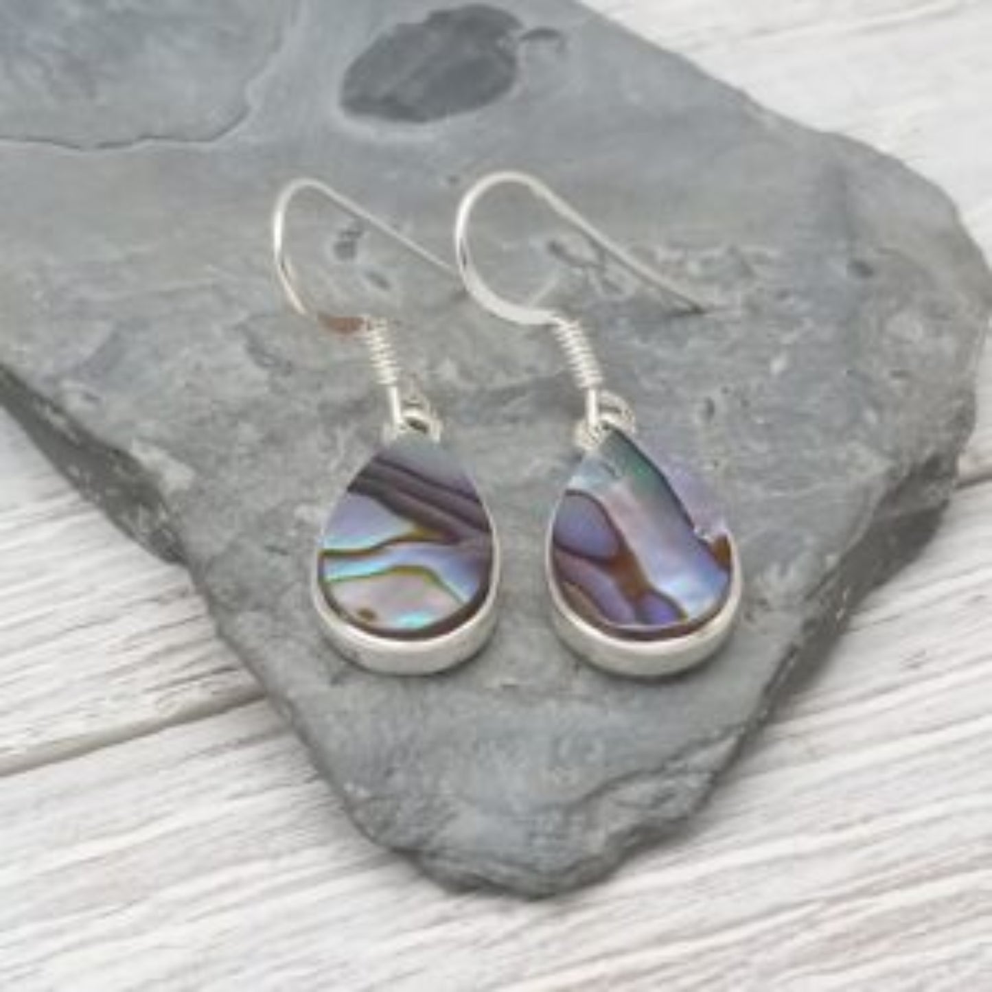 Abalone Shell Teardrop Earrings in Sterling Silver