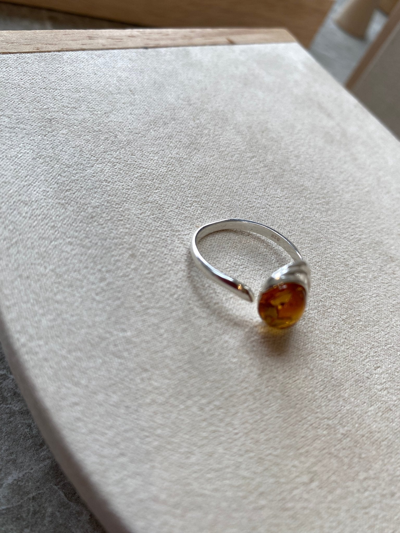 Adjustable Ring in Sterling Silver and Cognac Baltic Amber - Louise's Jewellery Box