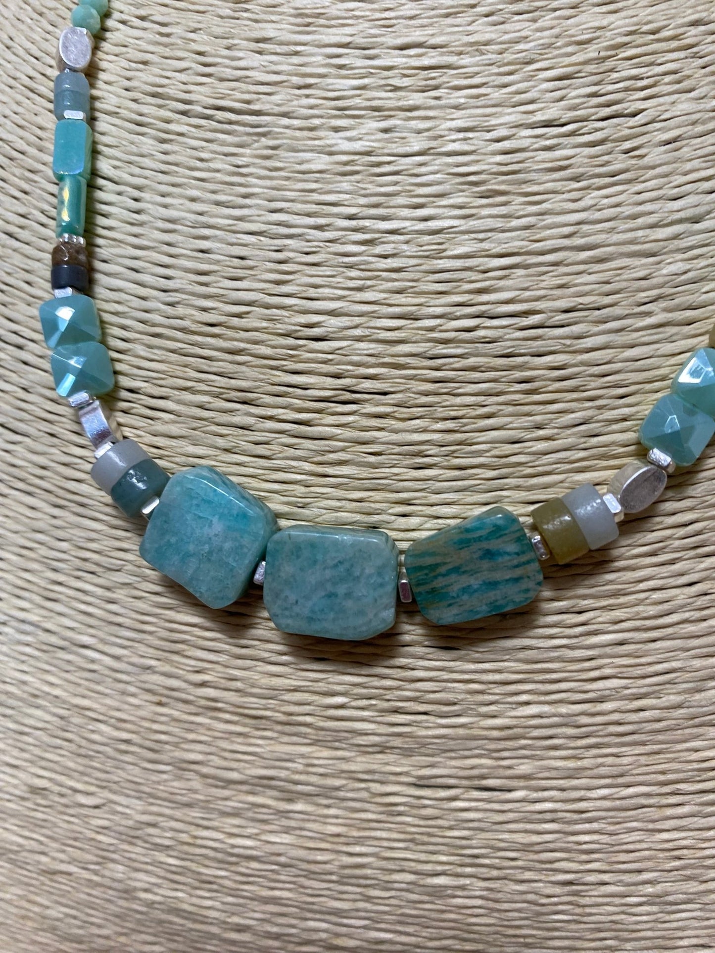 Amazonite Short Necklace in Silver Plate - Louise's Jewellery Box