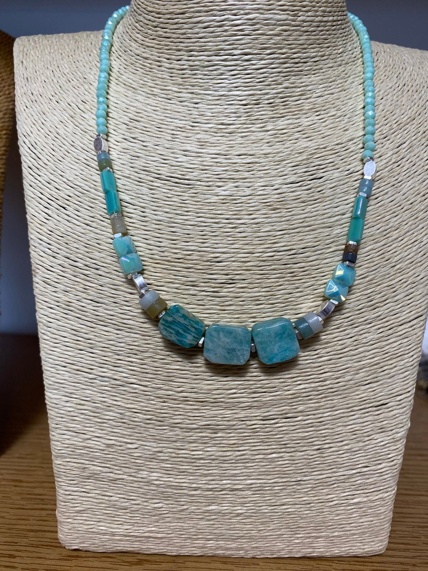Amazonite Short Necklace in Silver Plate - Louise's Jewellery Box