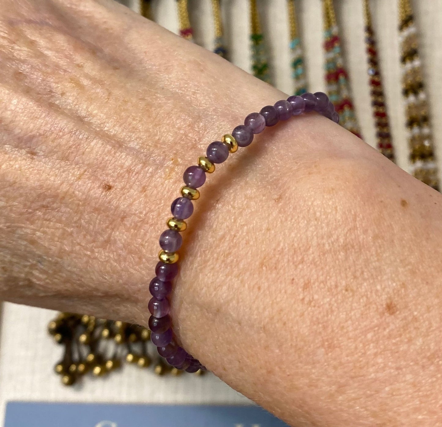 Amethyst Stretch Bracelet with Gold Plating - Louise's Jewellery Box