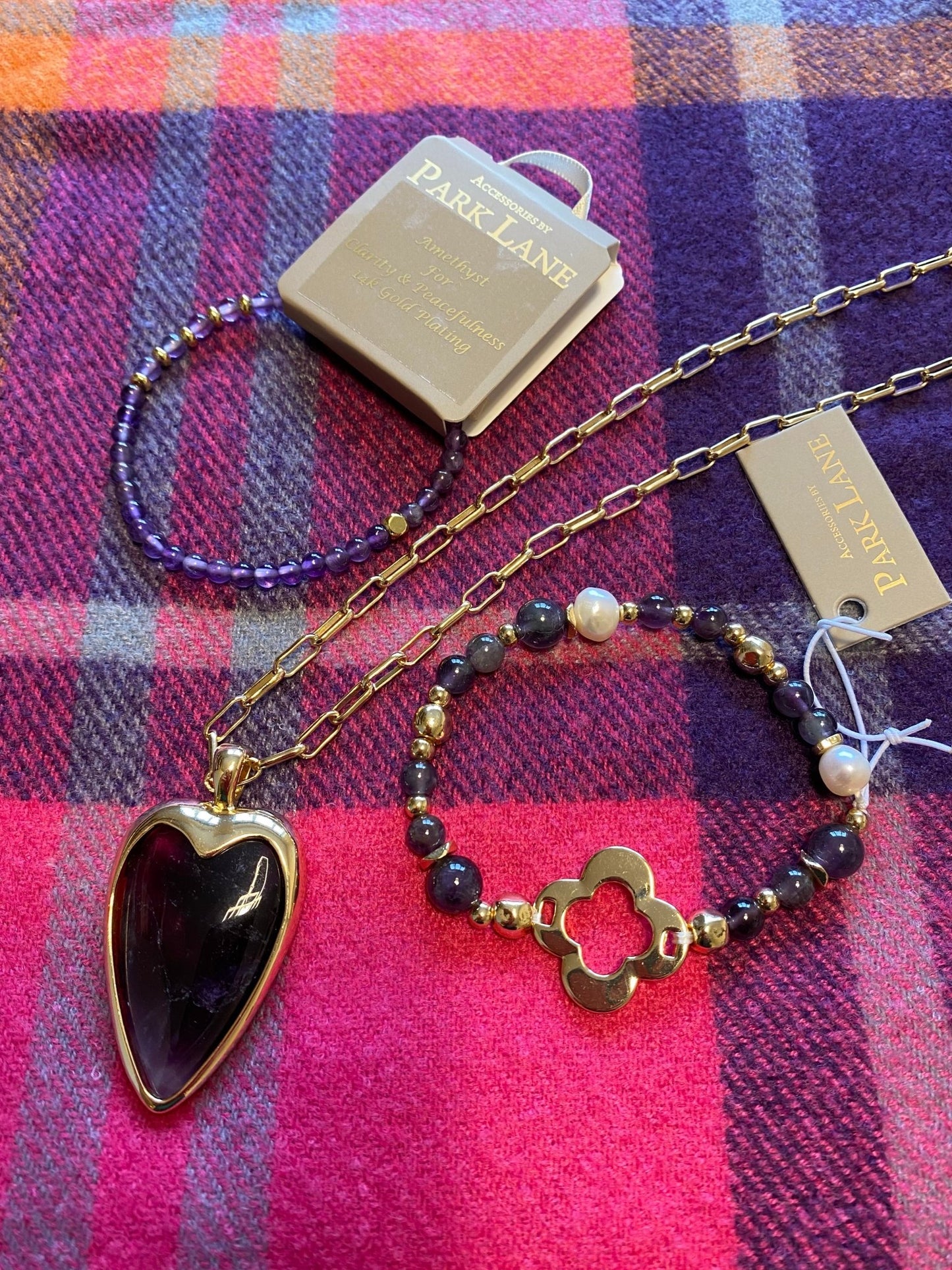 Amethyst Stretch Bracelet with Gold Plating - Louise's Jewellery Box