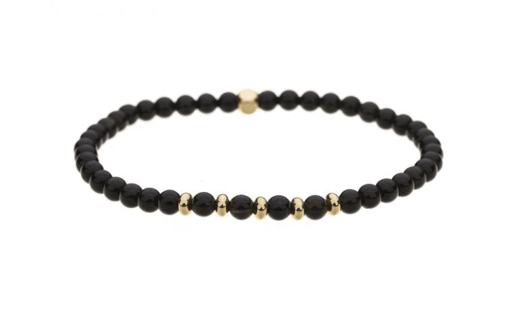 Black Onyx Stretch Bracelet with Gold Plating - Louise's Jewellery Box