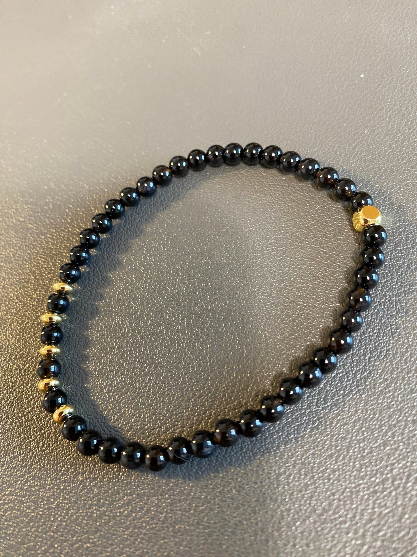Black Onyx Stretch Bracelet with Gold Plating - Louise's Jewellery Box