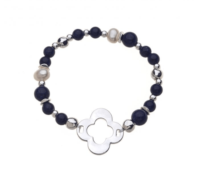 Blue Lapis and Silver Stretch Flower Bracelet - Louise's Jewellery Box
