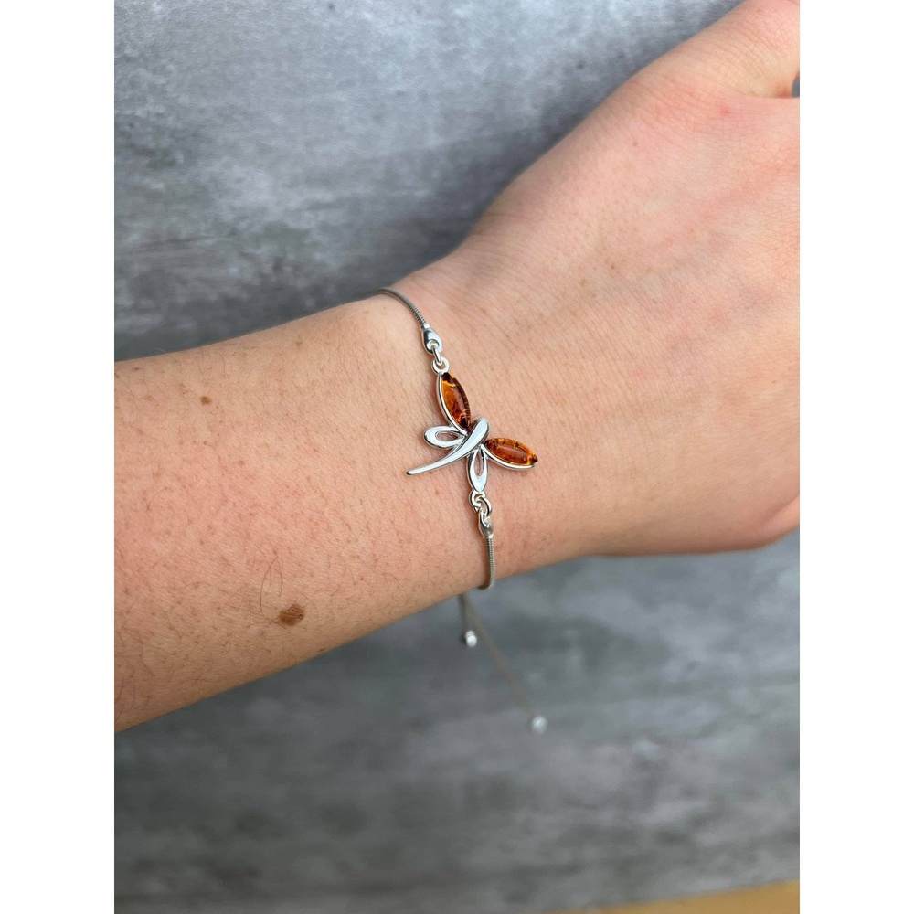 Butterfly Bracelet in Sterling Silver and Cognac Baltic Amber - Louise's Jewellery Box