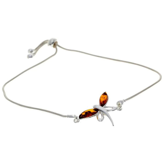 Butterfly Bracelet in Sterling Silver and Cognac Baltic Amber - Louise's Jewellery Box