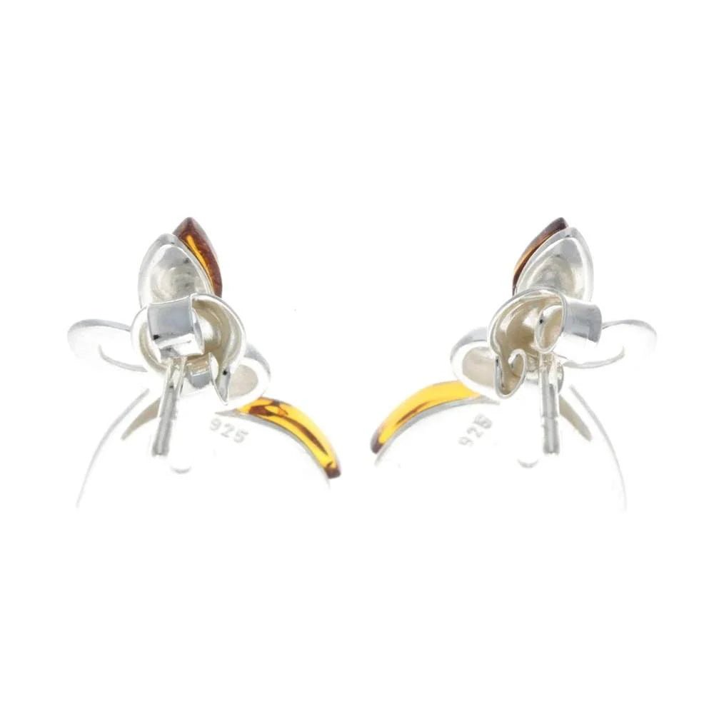 Butterfly Stud Earrings in Sterling Silver with Cognac Baltic Amber - Louise's Jewellery Box