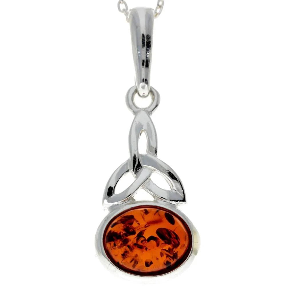 Celtic Pendant in Sterling Silver with Cognac Baltic Amber - Louise's Jewellery Box