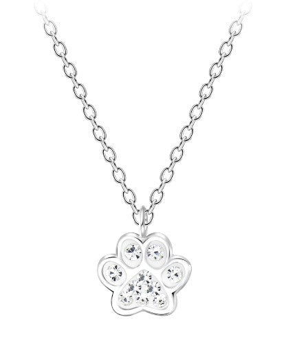 Children's Sterling Silver Clear Pawprint Necklace