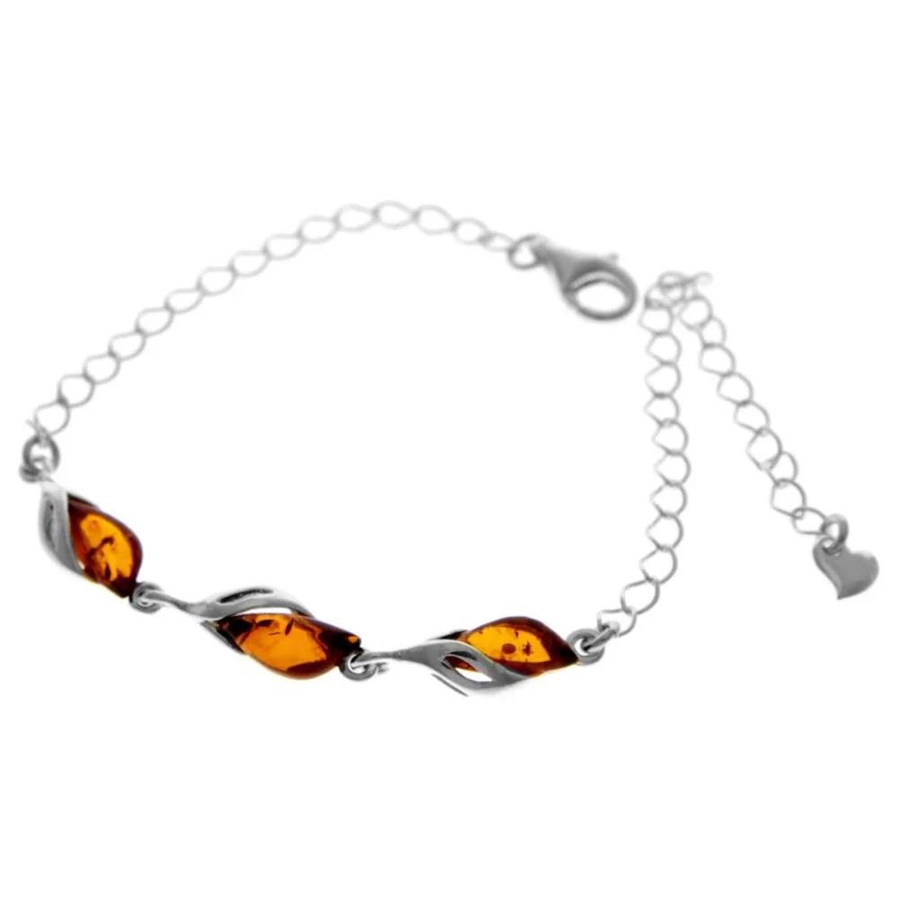 Cognac Baltic Amber Adjustable Bracelet in Sterling Silver - Louise's Jewellery Box