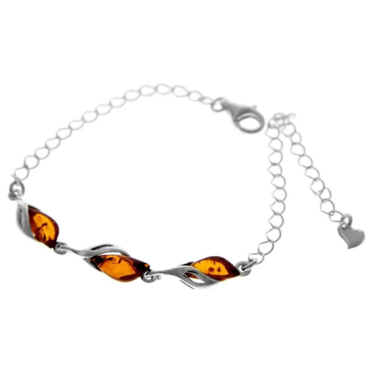 Cognac Baltic Amber Adjustable Bracelet in Sterling Silver - Louise's Jewellery Box