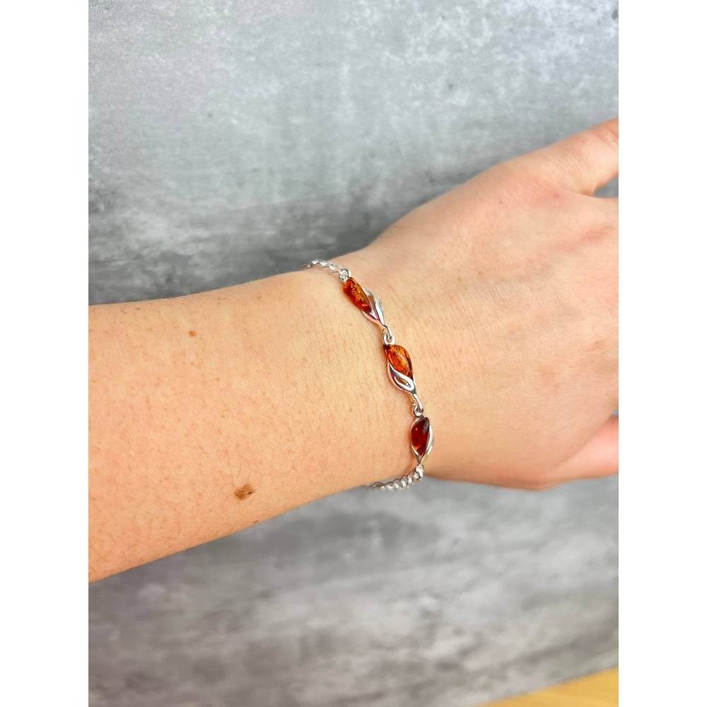 Cognac Baltic Amber Adjustable Bracelet in Sterling Silver - Louise's Jewellery Box