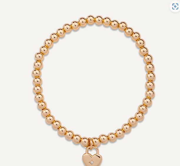 Emily Gold Plated Stretch Bracelet with Heart Charm - Louise's Jewellery Box