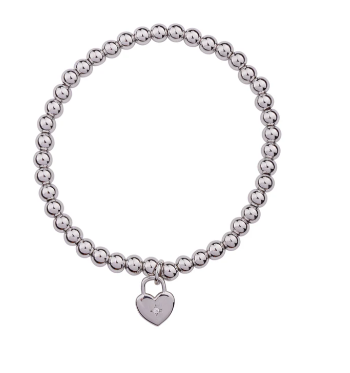 Emily Rhodium Plated Stretch Bracelet with Heart Charm