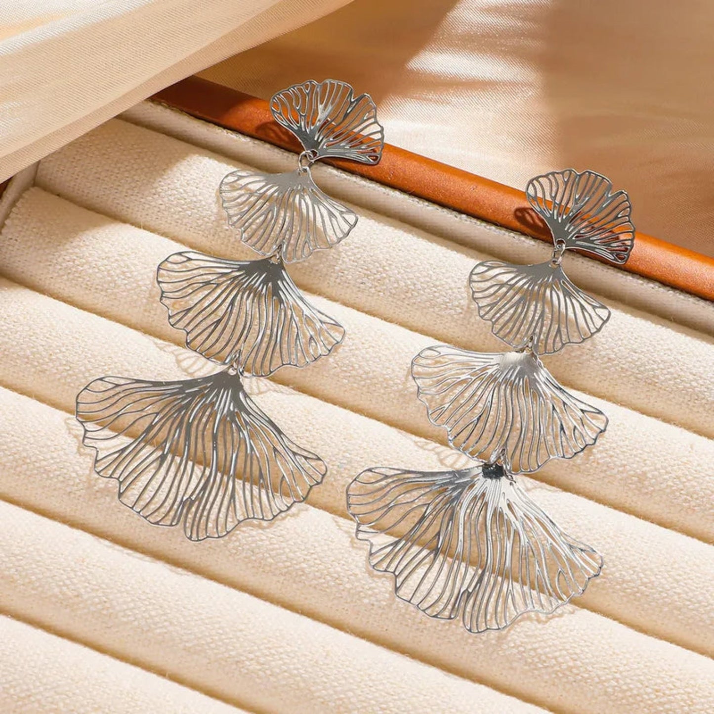 Fan Shaped Stainless Steel Drop Stud Earrings - Louise's Jewellery Box