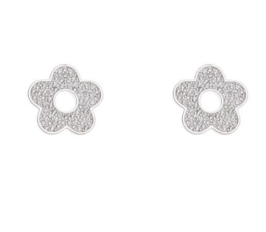 Flower Design Crystal Earrings in Silver Plate - Louise's Jewellery Box