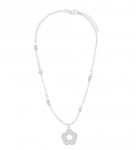 Flower Design Silver and White Necklace - Louise's Jewellery Box