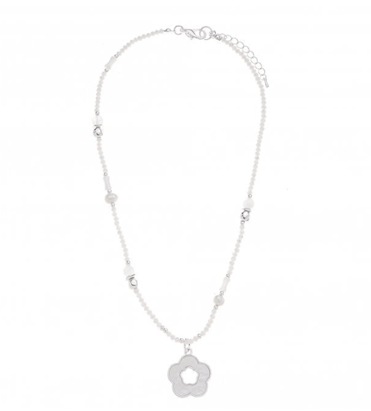 Flower Design Silver and White Necklace - Louise's Jewellery Box