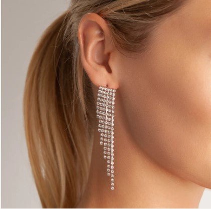 Fringed Crystal Dangle Earrings in Silver - Louise's Jewellery Box