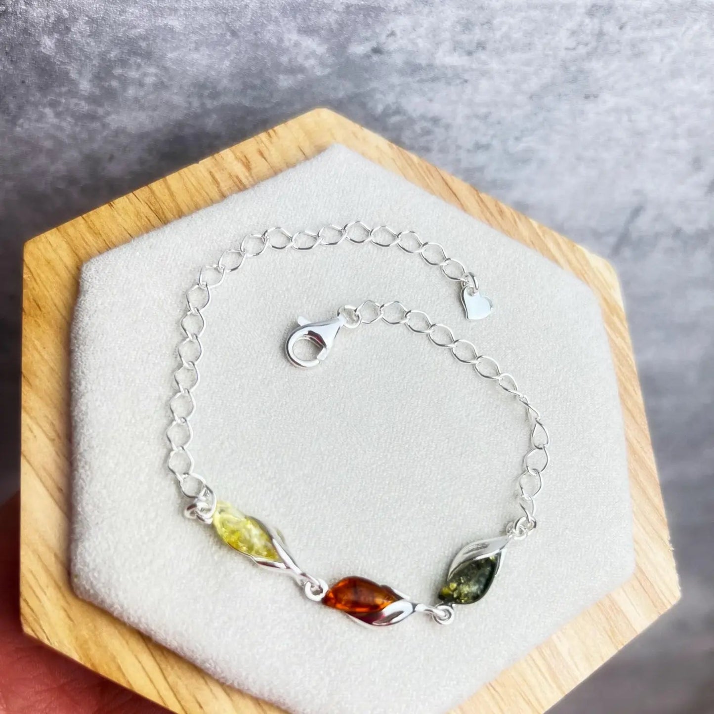Mixed Baltic Amber Adjustable Bracelet in Sterling Silver