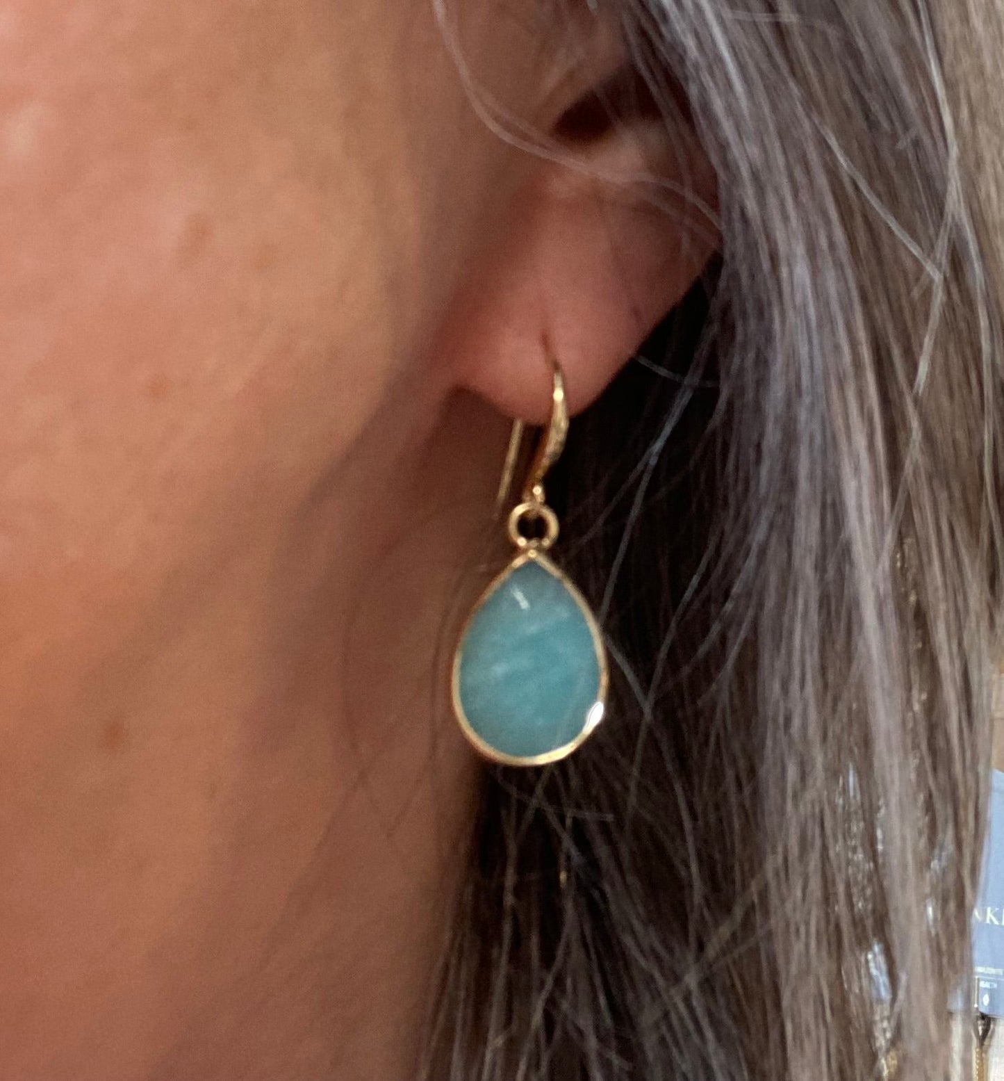 Gold Hook Earrings with Cerulean Blue Stone - Louise's Jewellery Box