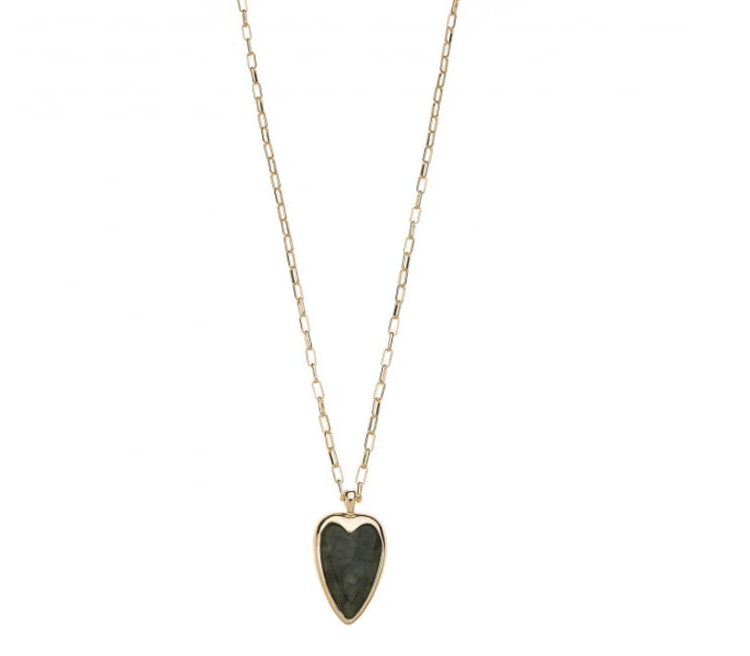 Gold Long Necklace with Green Agate Heart - Louise's Jewellery Box
