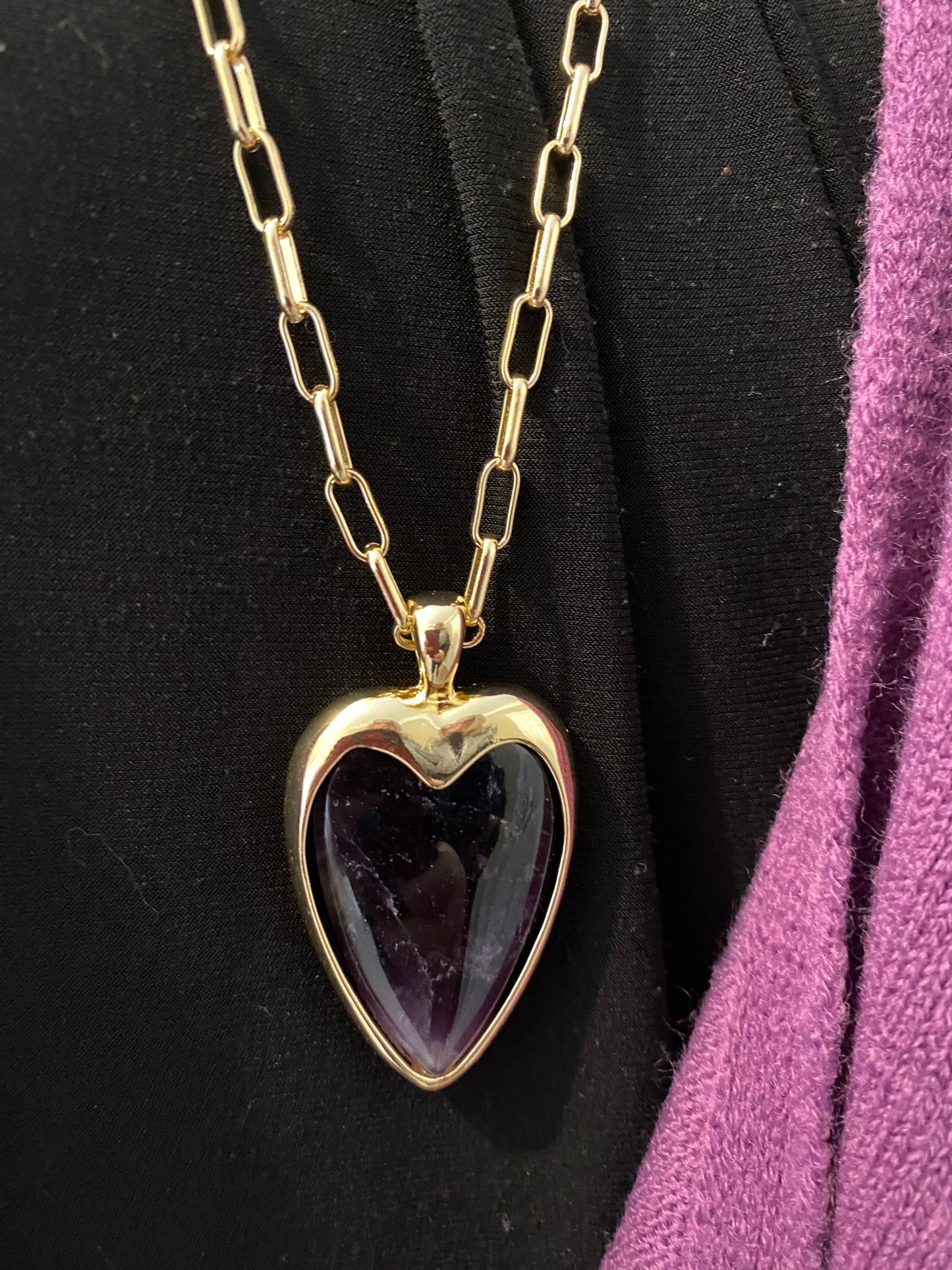 Gold Long Necklace with Purple Amethyst Heart - Louise's Jewellery Box
