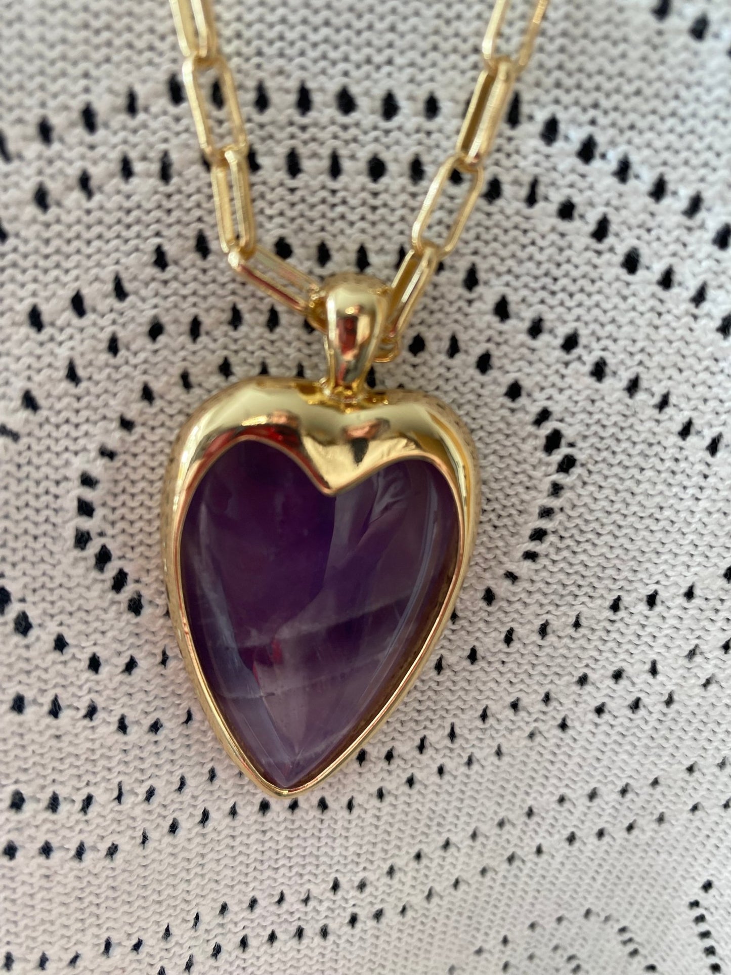 Gold Long Necklace with Purple Amethyst Heart - Louise's Jewellery Box