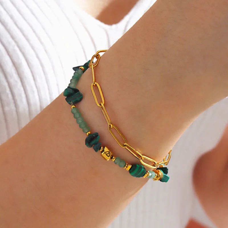 Gold Plated Bracelet with Malachite Stones - Louise's Jewellery Box