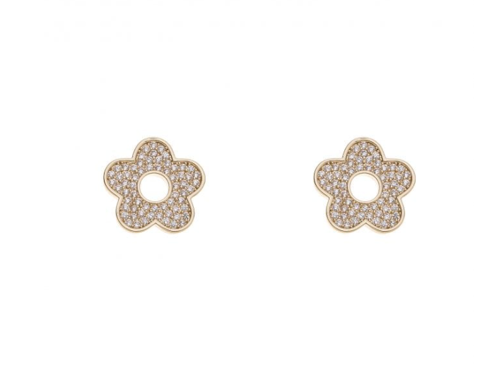 Flower Design Crystal Earrings in Gold Plate