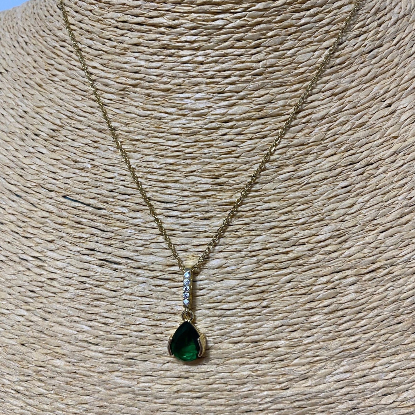Green and Clear Crystal Gold Plated Necklace and Earrings Set - Louise's Jewellery Box