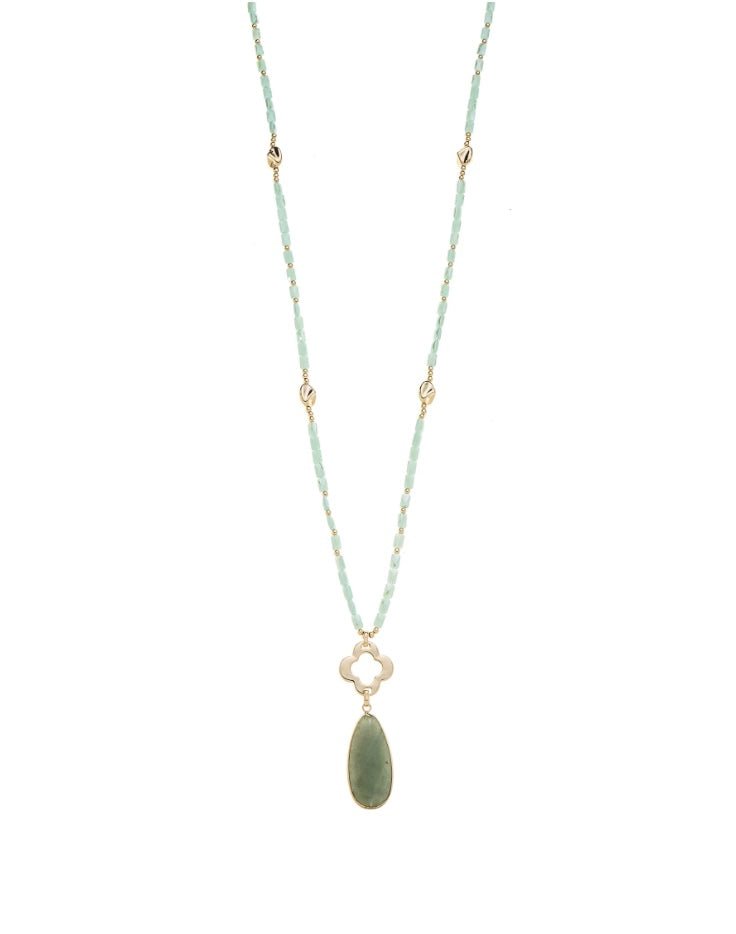 Green Aventurine Long Necklace in Gold Plating - Louise's Jewellery Box