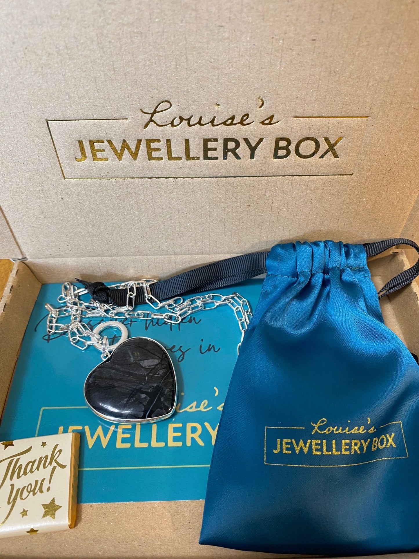 Grey Picasso Stone Marble Heart Pendant on Silver Plated Chain - Louise's Jewellery Box