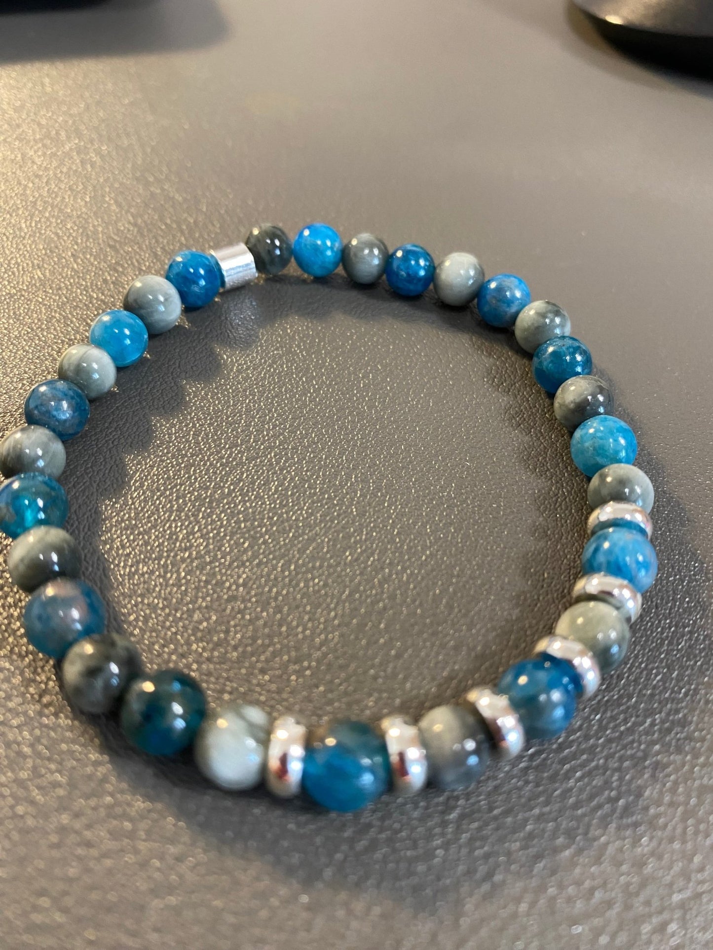 Hawks Eye Teal Stone Bracelet with Silver Plating - Louise's Jewellery Box