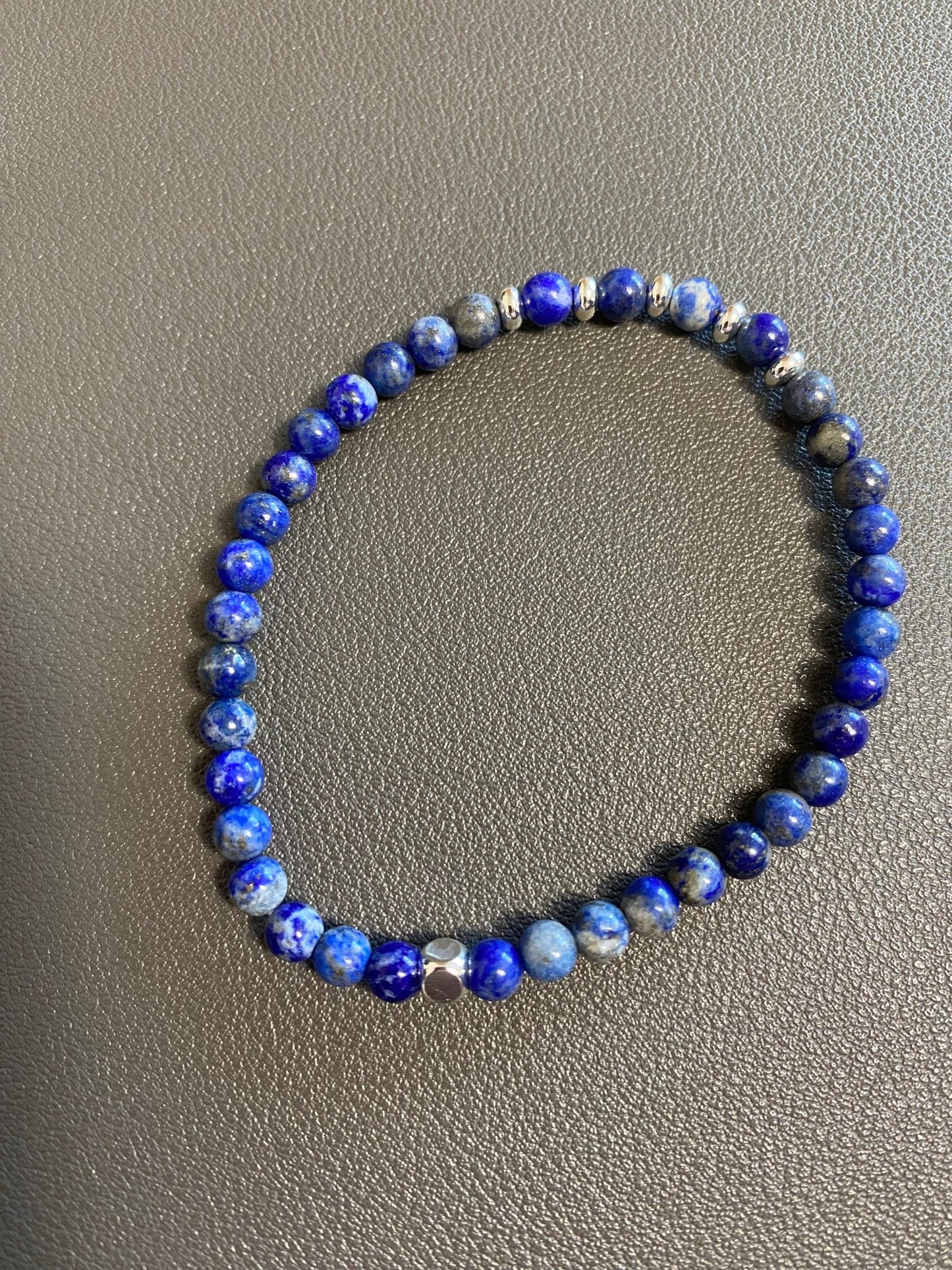 Lapis Stretch Bracelet with Silver Plated Beads - Louise's Jewellery Box
