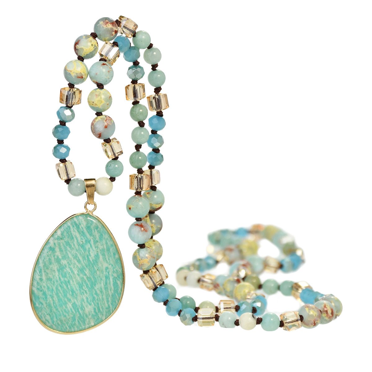 Long Beaded Necklace with Tianhe Stone and Gold Plating - Louise's Jewellery Box