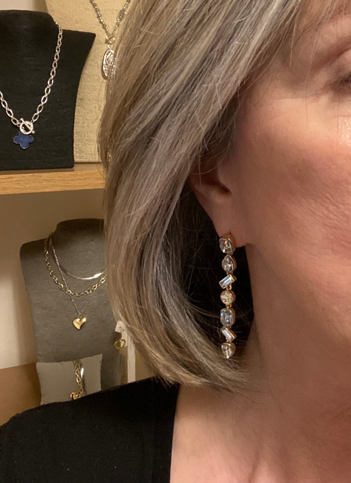 Long Crystal Drop Earring in Gold - SPECIAL PURCHASE - Louise's Jewellery Box