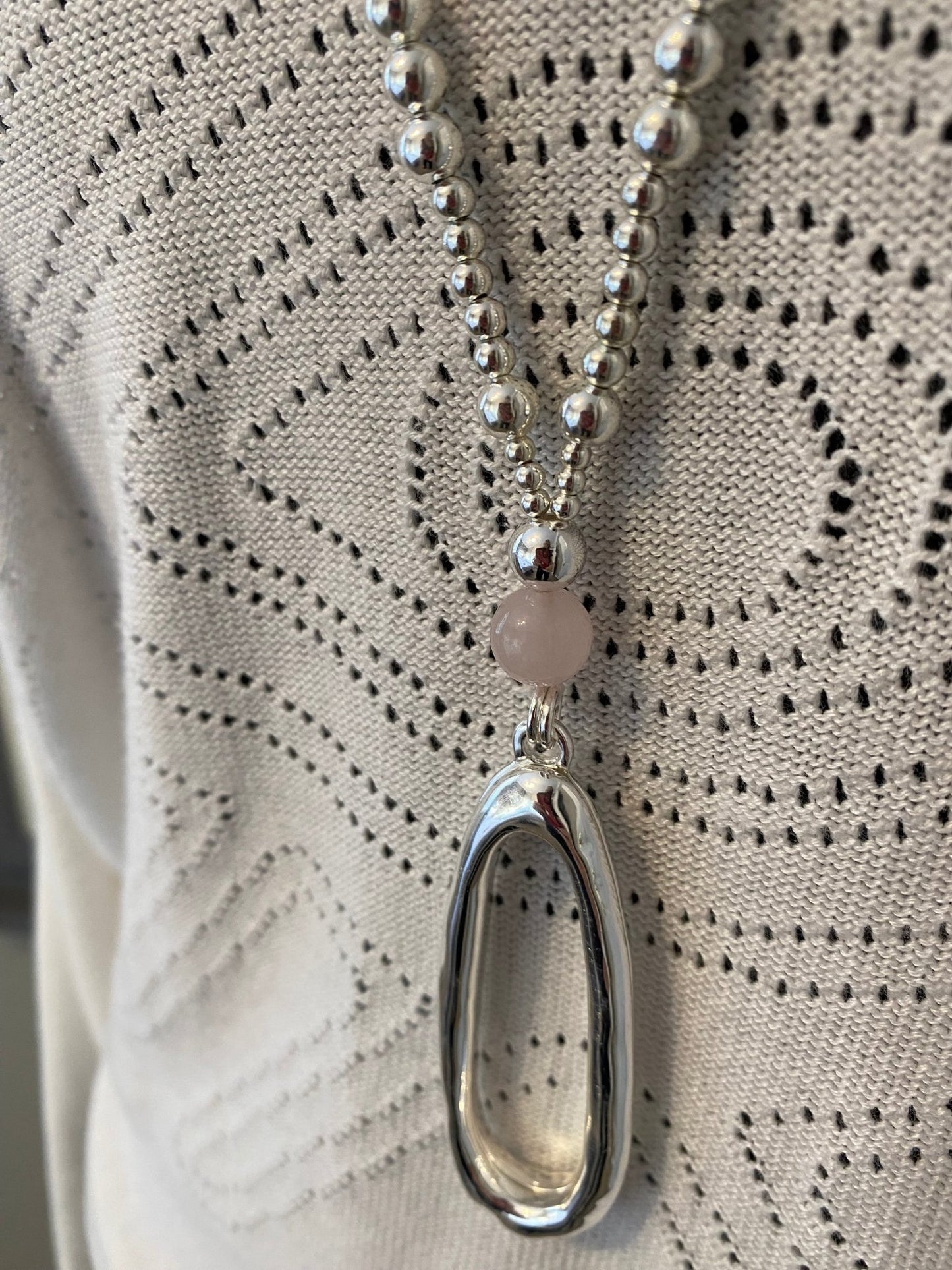 Long Silver Necklace with Modern Oval Charm - Louise's Jewellery Box