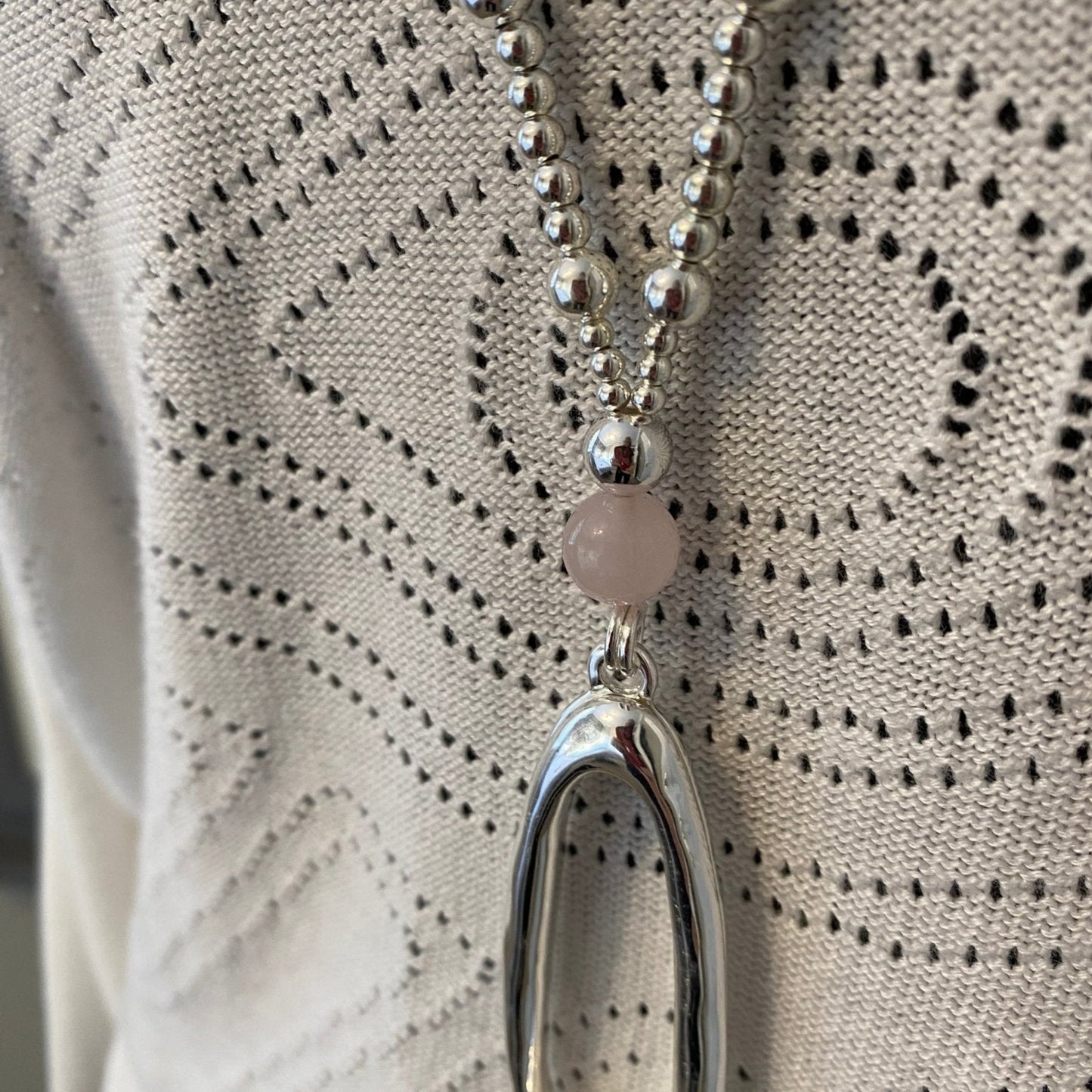 Long Silver Necklace with Modern Oval Charm - Louise's Jewellery Box