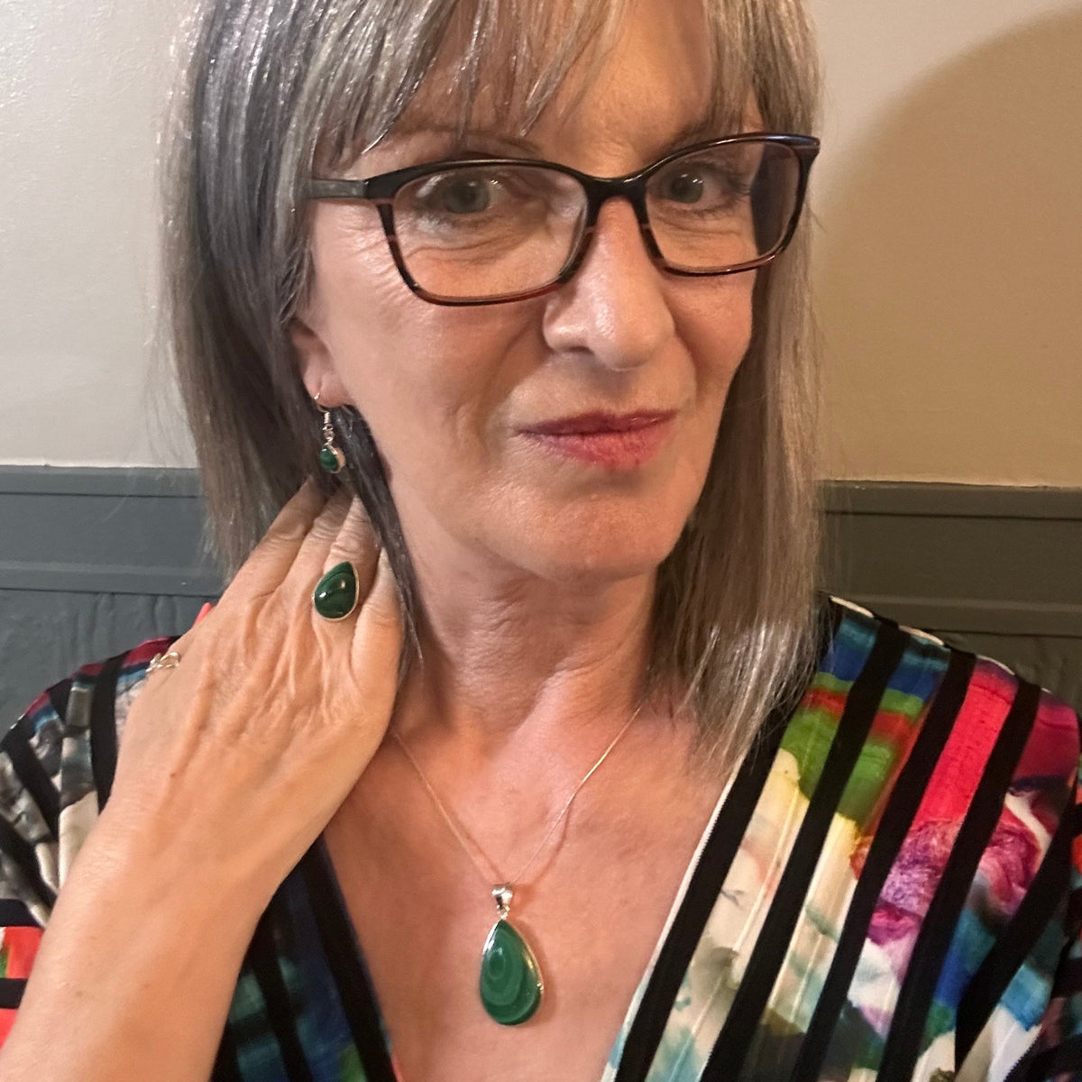 Malachite Teardrop Earrings in Sterling Silver - Louise's Jewellery Box