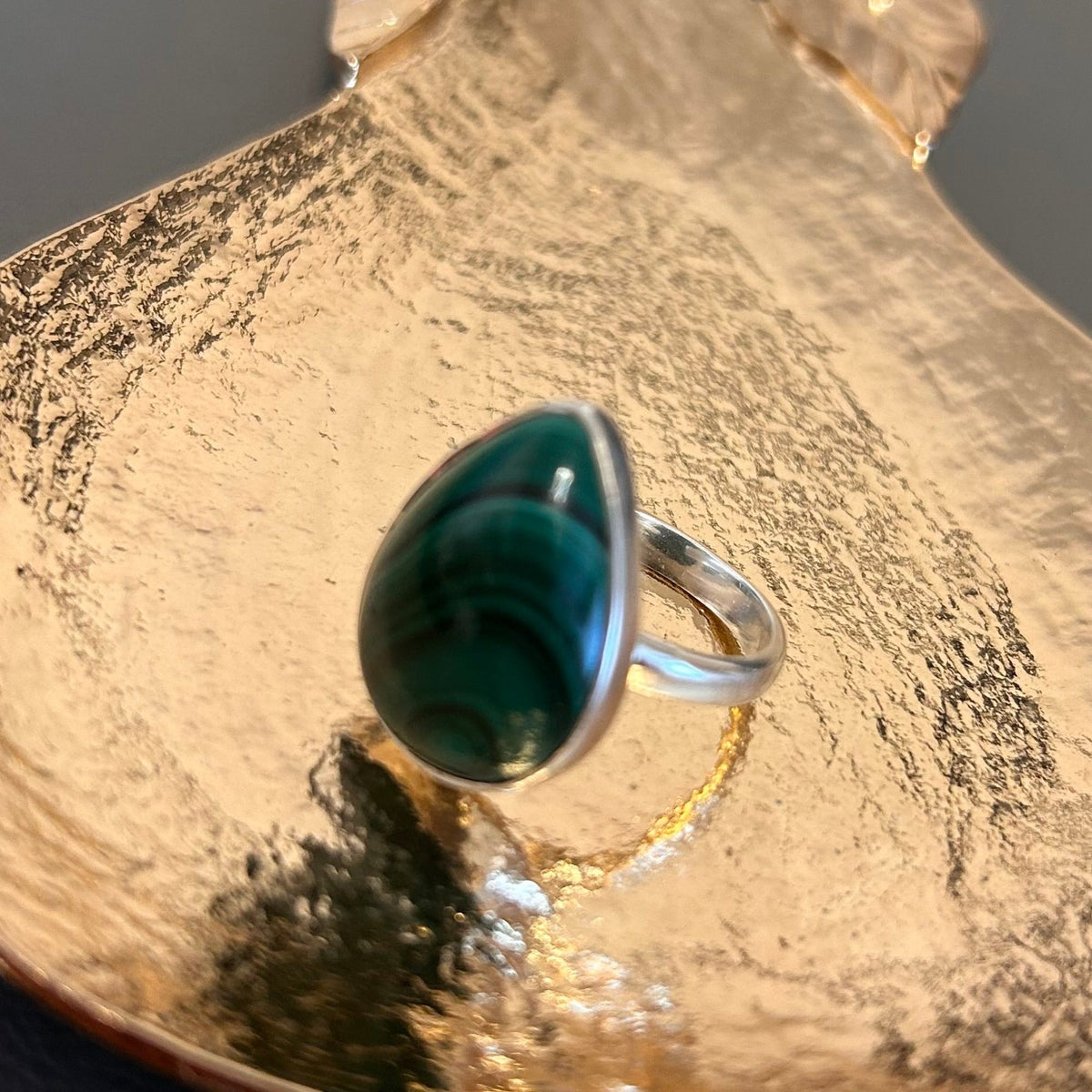 Malachite Teardrop Ring in Sterling Silver - Louise's Jewellery Box